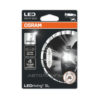 C5W 12V-LED (SV8,5) 6000K 0,6W Cool White LEDriving SL 3 пок. (бл.1шт.) 6418DWP-01B