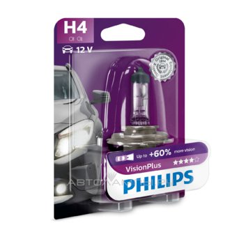 H4 12V- 60/55W (P43t) ( +60% света) Vision Plus блистер (1шт.) 12342VPB1
